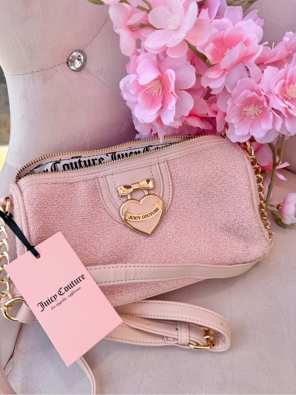 Juicy Couture Blush Pink Heart Charm Crossbody Bag